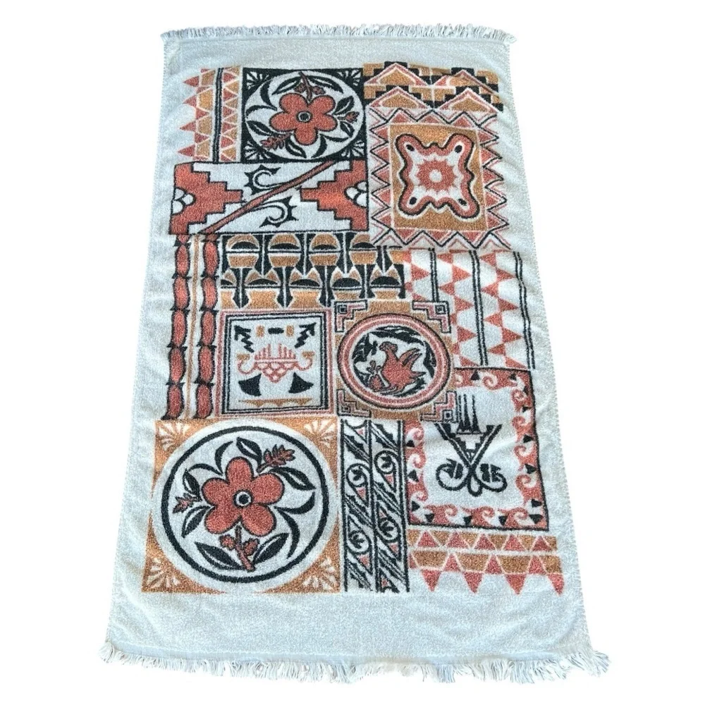 VTG Bibb Pueblo de Cochiti Fringed Towel Set The First Americans Cotton 70s GUC